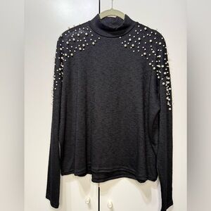 Elegant Black Pearl-Embellished Women's Top